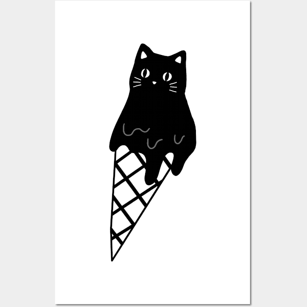 Melting Cat Ice Cream Black & White Simple Food Anime Neko Kawaii Art Wall Art by Marinaaa010